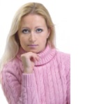 girl wearing a pink turteleneck